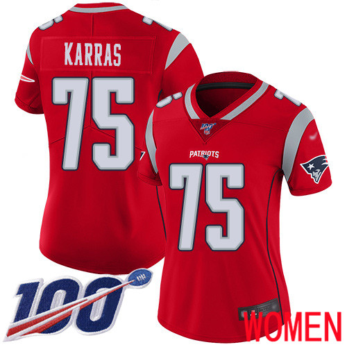 New England Patriots Football #75 100th Season Inverted Legend Limited Red Women Ted Karras NFL Jersey->new england patriots->NFL Jersey